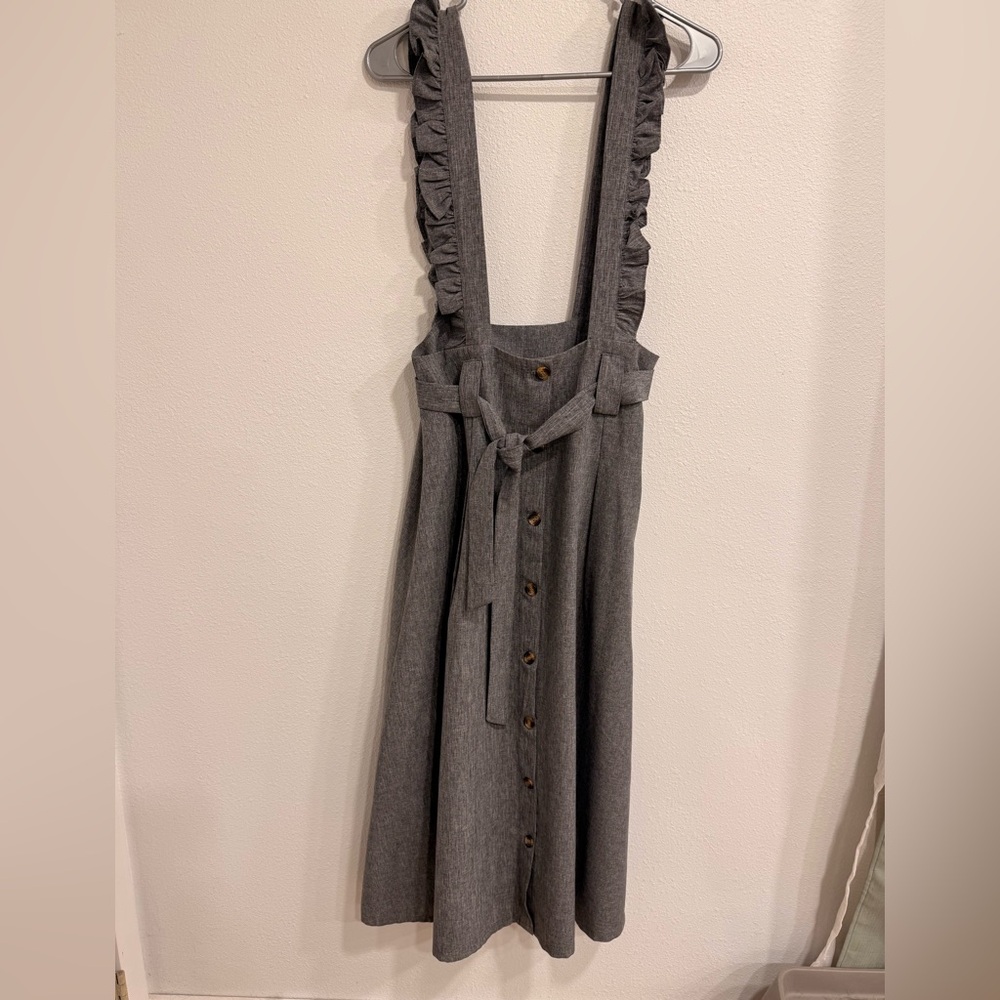 Gray Ruffle Strap Button-Down Dress - Picture 2 of 5